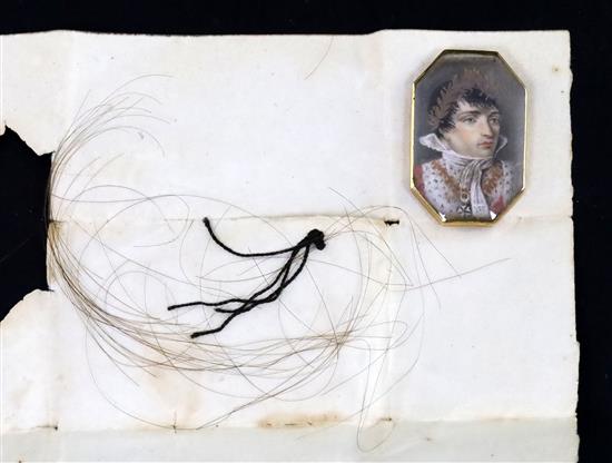 Napoleon Bonaparte interest: A lock of his hair, known as Boneys Whiskers and a bracelet portrait miniature of Napoleon